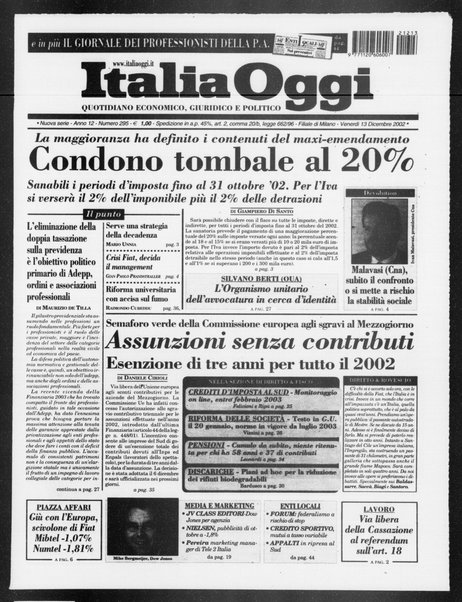 Italia oggi : quotidiano di economia finanza e politica